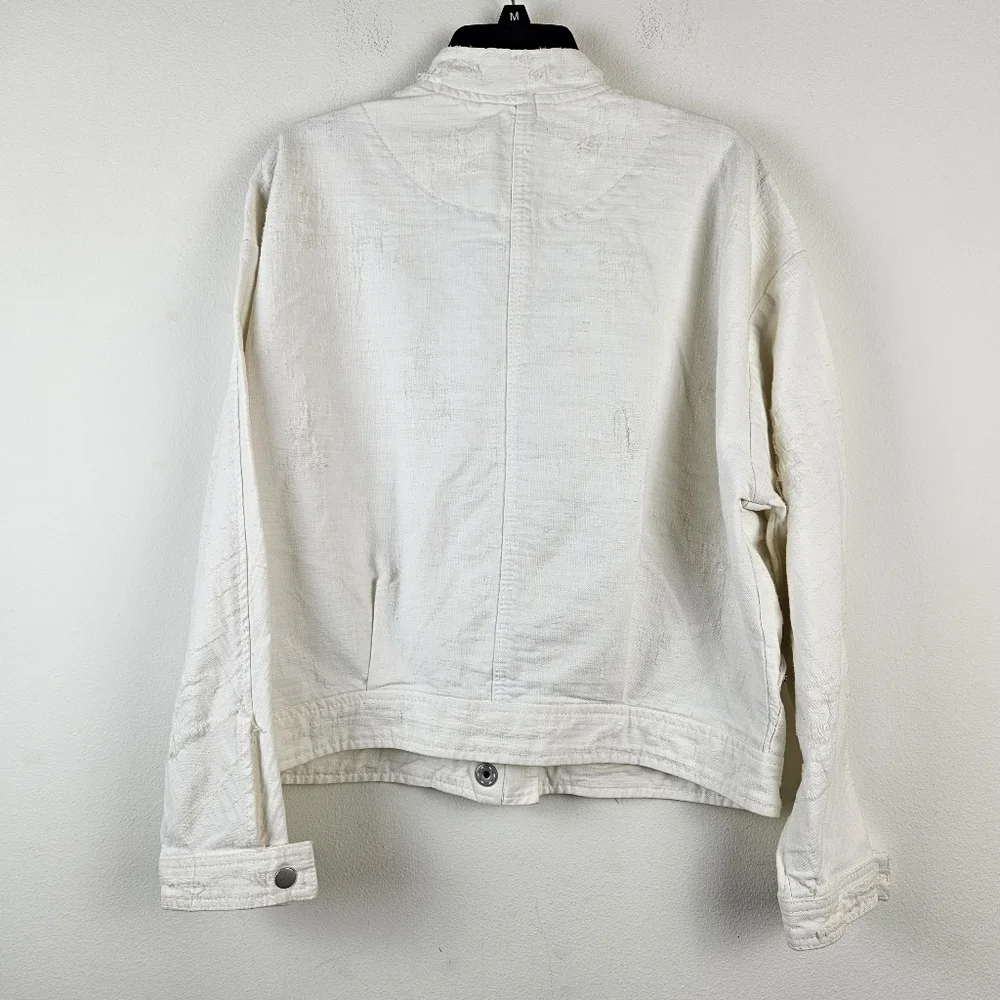 Free People OB407552 White Distressed Tennis Denim Jacket M Boho - Picture 7 of 9
